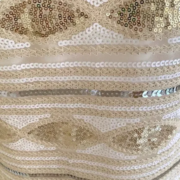 Adore Women's XL Dress Beige Gold White Silver Sequin Sleeveless NWT - Picture 9 of 13